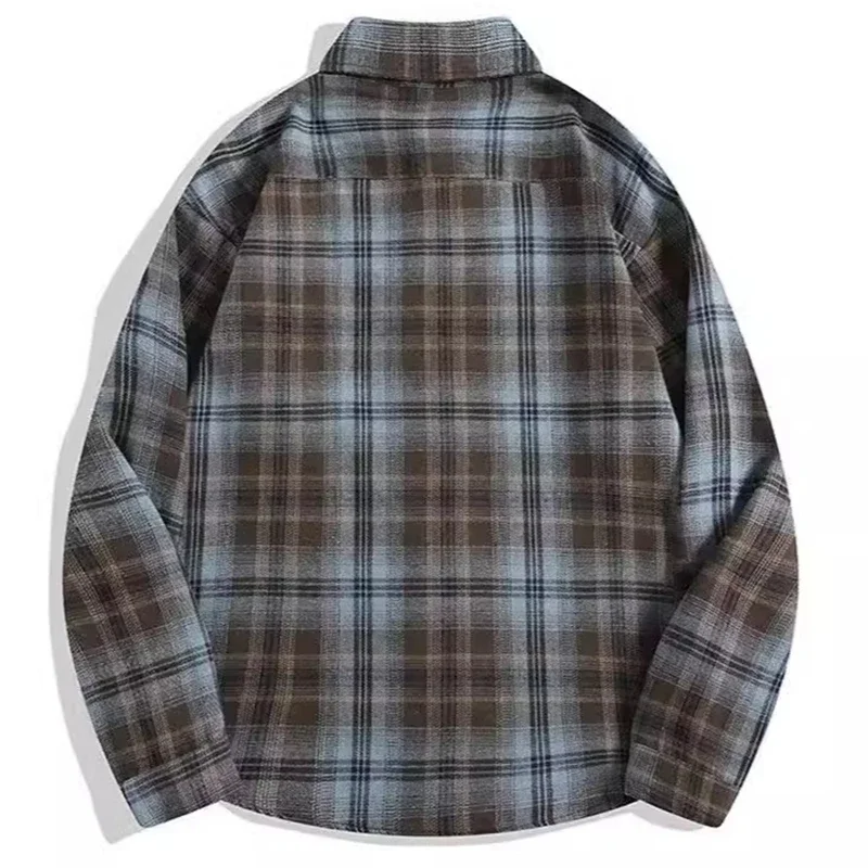 Men's Plaid Shirt Tops Couple 2024 Autumn New American Cotton Vintage Hip Hop Loose Oversize Long Sleeve Woolen Shirts Coats
