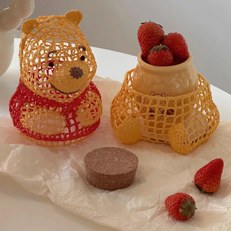 Kawaii Disney Winnie Pooh Bear Action Figure Toy Knitted Winnie Ceramic Storage Jar Set Candy Cookie Jar Christmas Gift For Kids