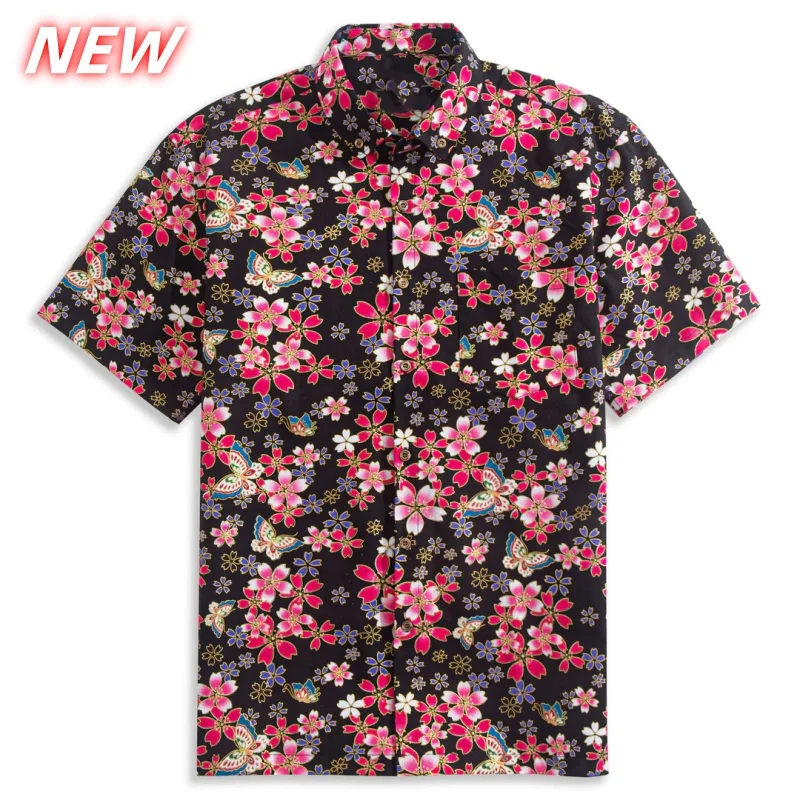 

Retro Stripe Pattern Hawaiian Shirt For Men Japanese Flowers 3D Print Beach Shirts Casual Aloha Shirts Short Sleeve Blouses Tops