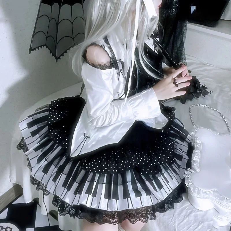 

Japanese Kawaii Mini Contrast Color Skirts Womens Jk Jupe Sweet Lolita Lace Skirt 2024 Y2k Aesthetic Ruffled High Waist Faldas