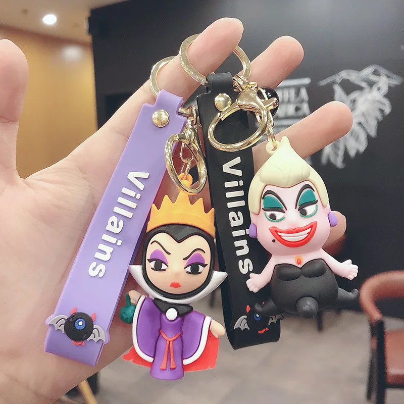 Anime Disney Figure Villain Maleficent The Evil Queen Cruella Silicone Keychain Bag Key Ring Pendant Children Toy Birthday Gifts images - 6