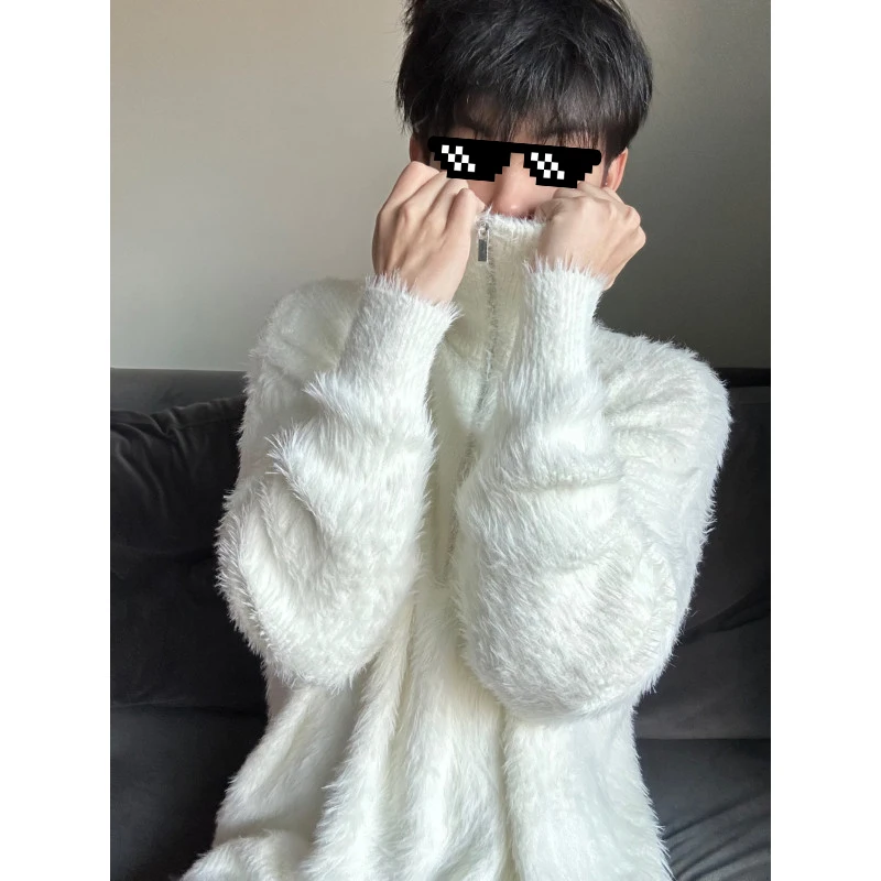 

Мужской вязаный свитер с высоким воротником на молнии, белый, мягкий, уютный, осенне-зимний, повседневный, модный, Cleanfit, верхняя одежда из полиэфирного волокна