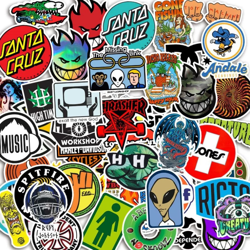 50Pcs Cool Skateboard Fashion Stickers For Luggage Laptop Guitar Phone Diary Waterproof Graffiti Vinyl Decals