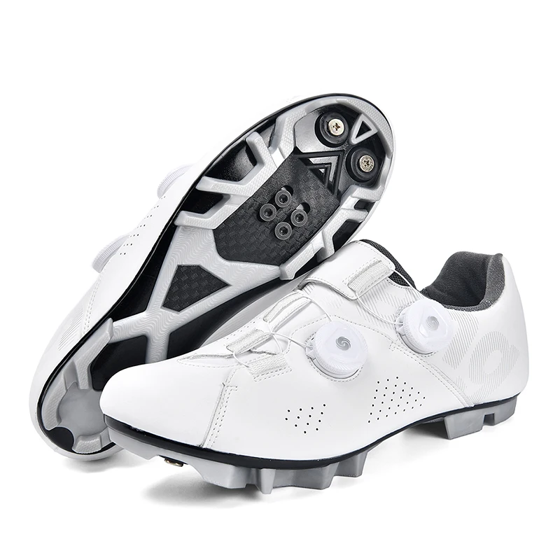 Ride-Ready MTB Cycling Lock Shoes with Dual BOA Knobs, Breathable Punch Upper & Anti-Slip Cleat Sole for Mountain Biking Enthusi