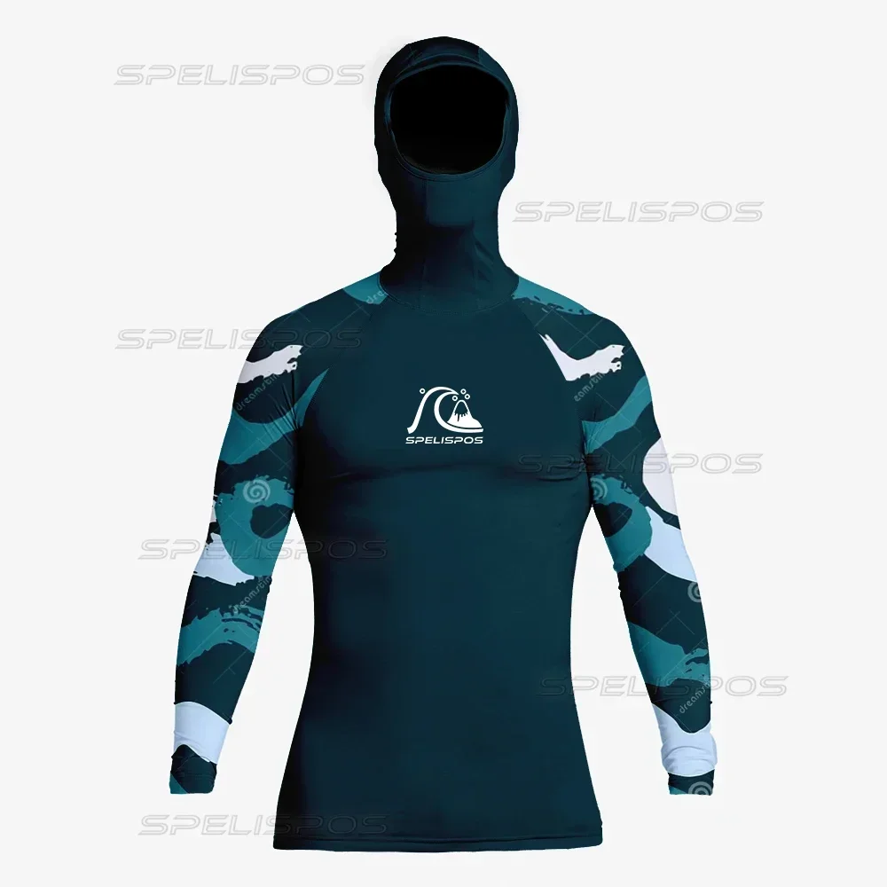 

Men Hooded Diving T-Shirts Surfing Suit Tight Long Sleeve Rash Guard Fit Swimwear UV Protection Beach Tops