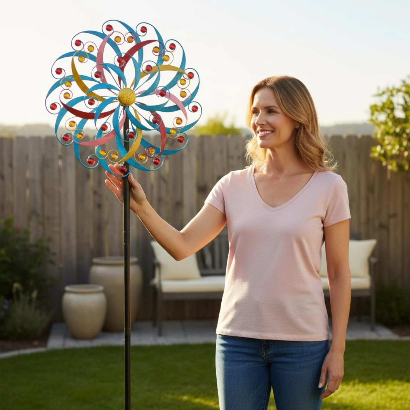 Three Layer Wind Twirler Decor Eye Catching Colorful Garden Twirler Metal Wind Twirler Outdoor Use Weather Resistant for Patio