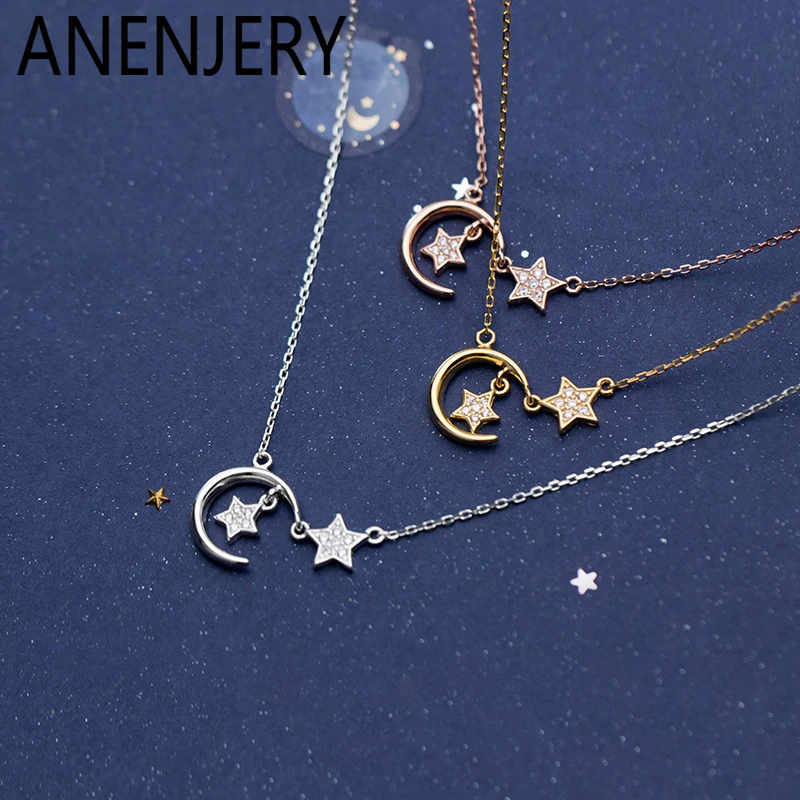 ANENJERY Mond-Stern-Anhänger-Halskette für Damen, elegante Schlüsselbeinkette, schlichter, temperamentvoller Schmuck, Geschenke, Großhandel