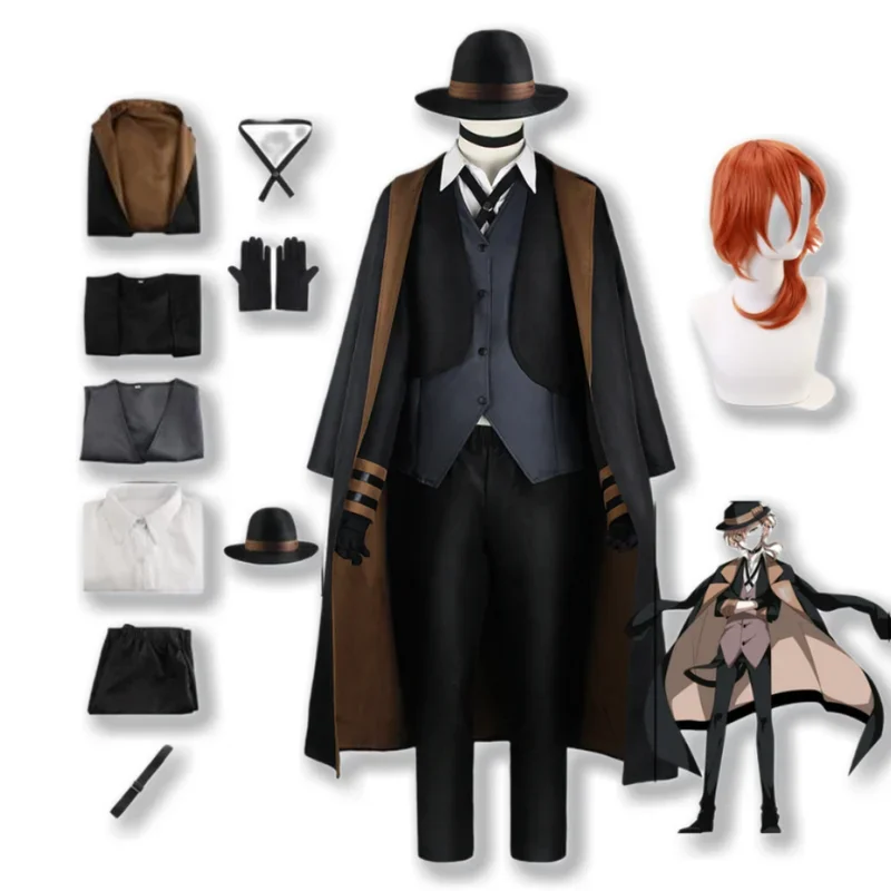 Anime Bungo Stray Dogs Cosplay Chuya Nakahara Dazai Osamu Akiko Yosano Butterfly Costume Wig Jacket Hat Women Men Uniform Suit