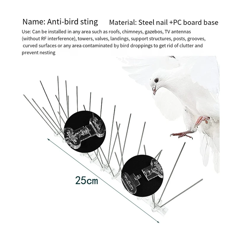 Bird Spikes For Pigeons Small Birds: Durable Anti-Bird Nest Fence Spike For Deterring Birds, Crows, Smooth Durable 10Pcs