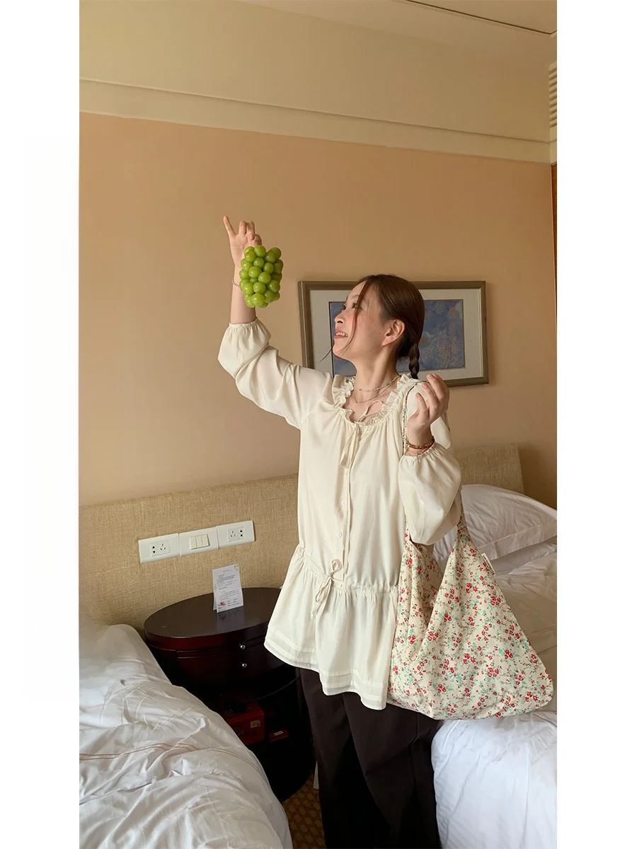 

Galaxy Soda Sweet Sle Long Sve Women's irt Cotton Blend Breathable Spring Autumn Wood ain Skirt Design Blouse