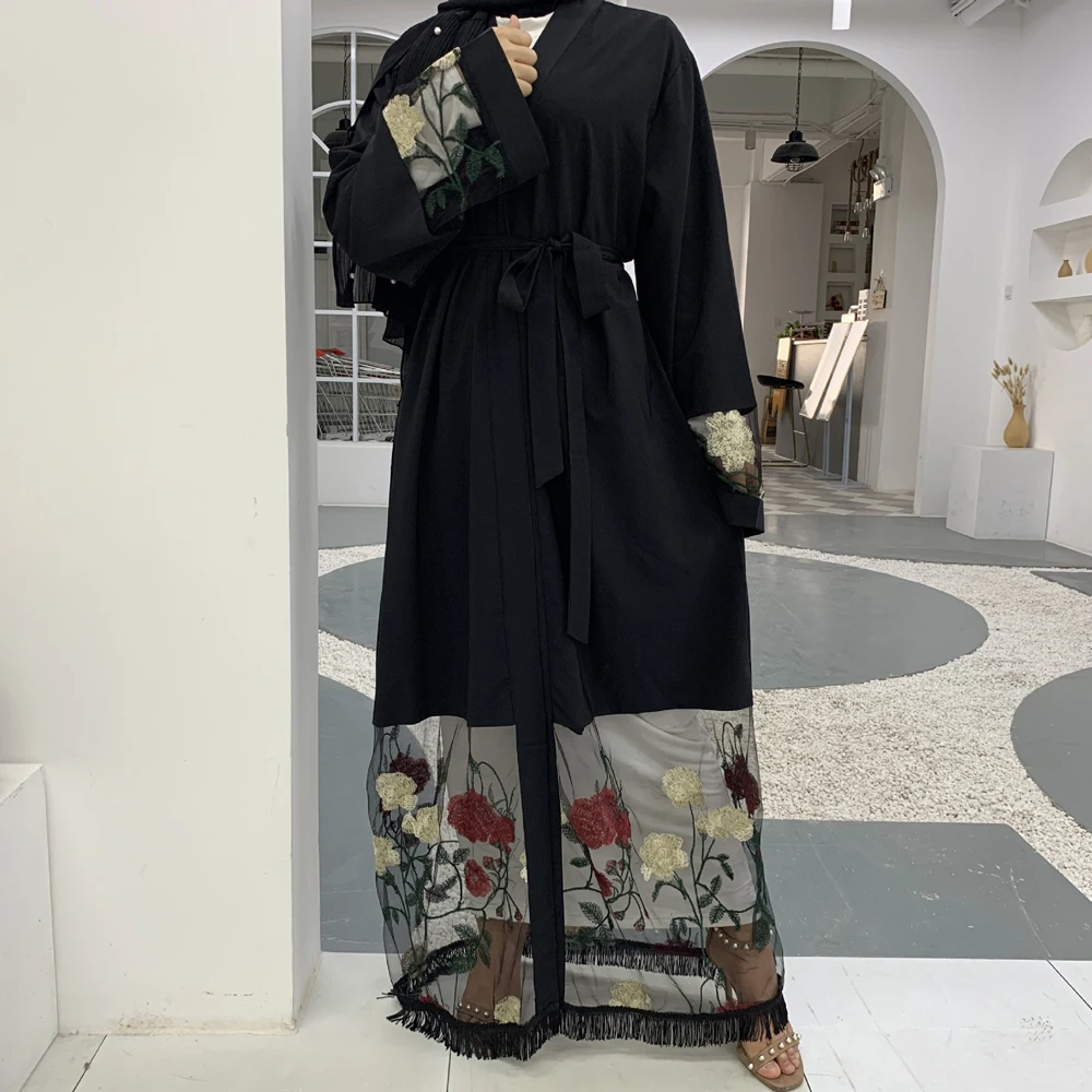 

Muslim Abaya Women Floral Embroidery Luxury Open Kimono Long Maxi Dress Kaftan Robe Turkish Middle East Islamic Party Gown New