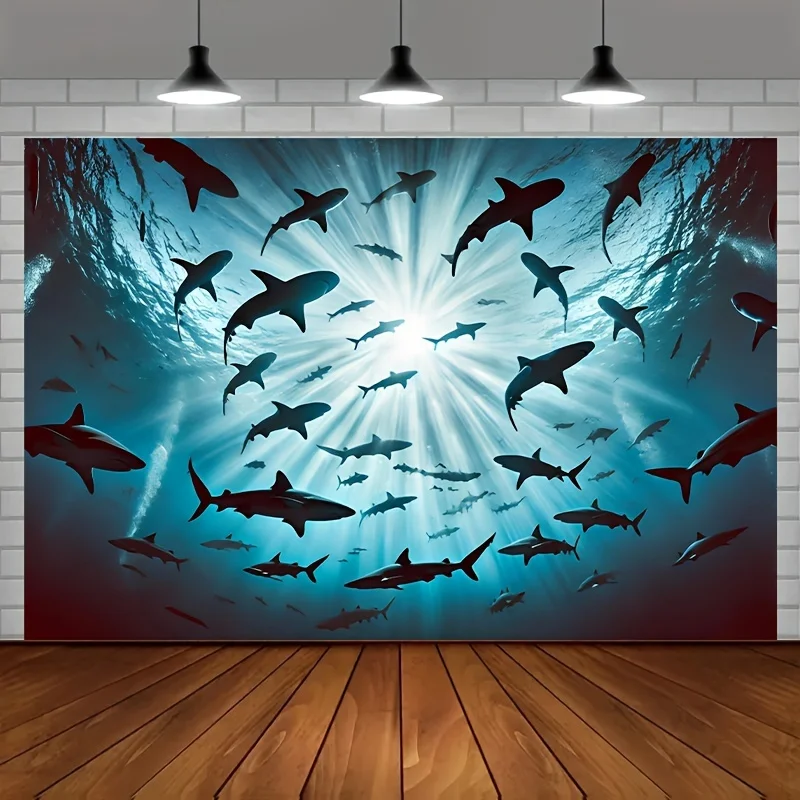 Nautical Shark Wall Tapestry Deep Sea Blue Ocean Marine Life Tropical Underwater Decor Polyester Home Hanging Art for Living Roo