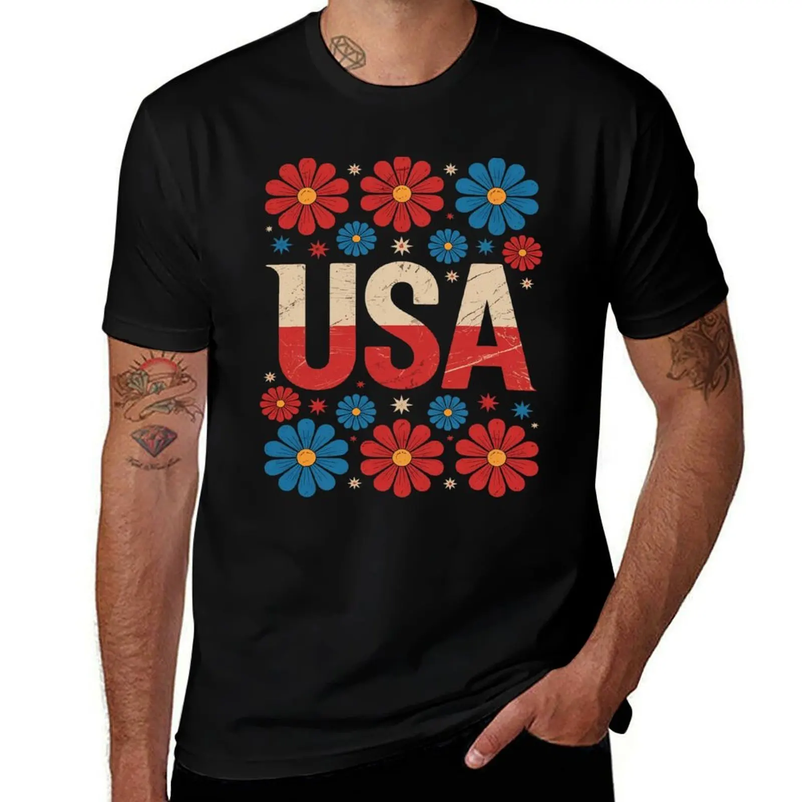 

Boho Floral 4th Of July T-Shirt basketball graphic tees plus size clothes anime tshirt mens t shirt