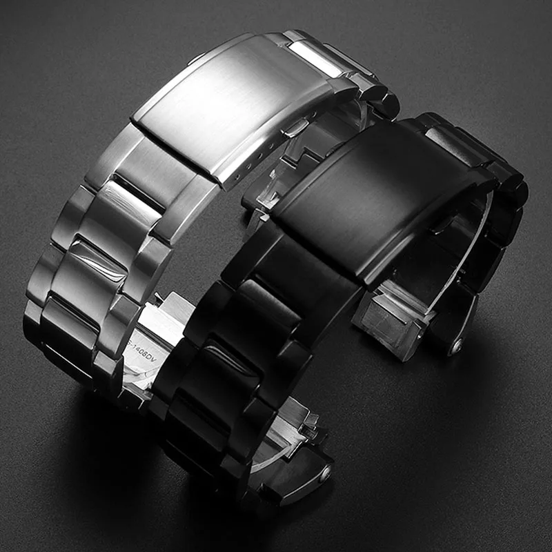 

Solid fine steel watch band for Casio Watch G-Shock steel heart GST-b400 series men's wristband bracelet butterfly buckle strap