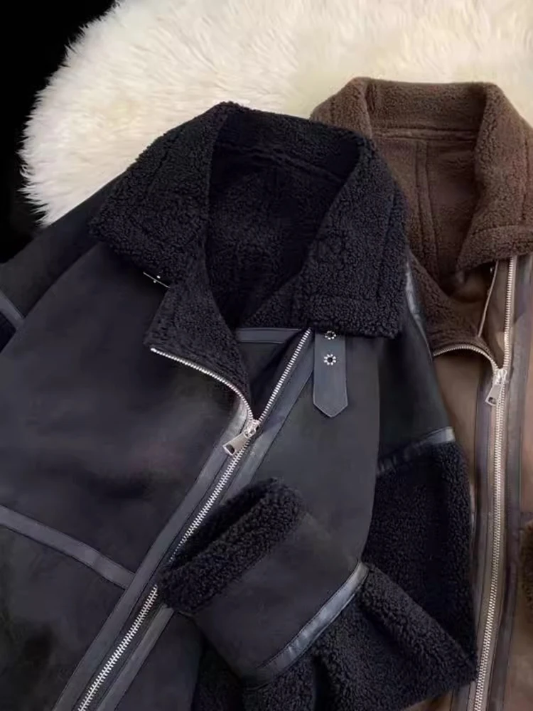 

Мужская утепленная зимняя куртка из искусственного меха с хлопковой подкладкой, в американском ретро-стиле, на молнии, повседневная верхняя одежда