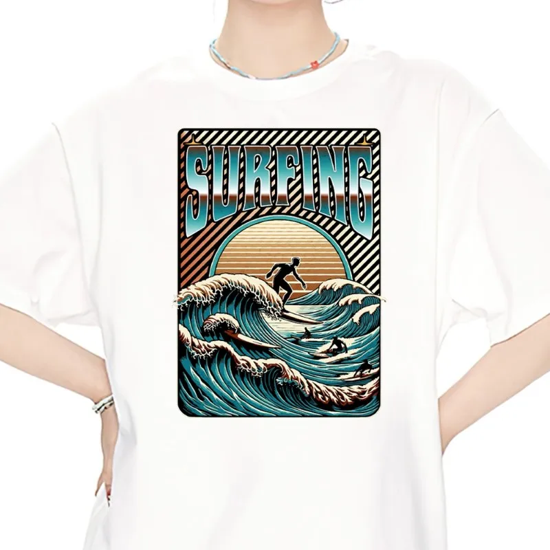 

Surfing T Shirt Men Couple Combination Clothes Short Sleeve Collar Fashion Women Cotton