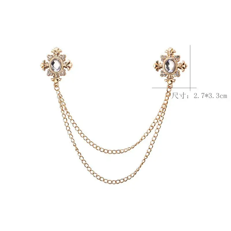Neue Kristall Strass Kreuz Broschen Perle Krone Quaste Kette Kragen Pins Anzug Hemd Abzeichen Hochzeit Schmuck Zubehör – Detail 5