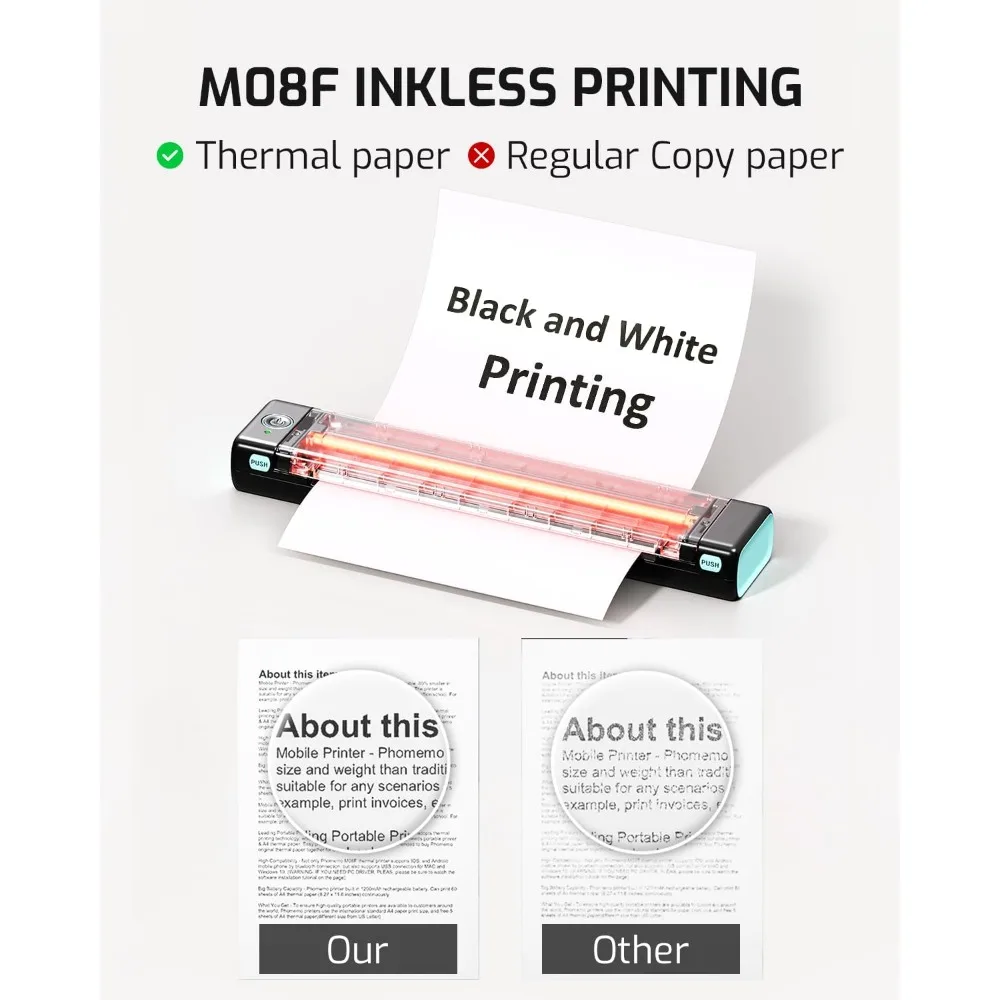 M08F Portable Printers Wireless for Travel, Support 8.5" X 11" US Letter,Bluetooth Thermal Printer Compatible with iOS