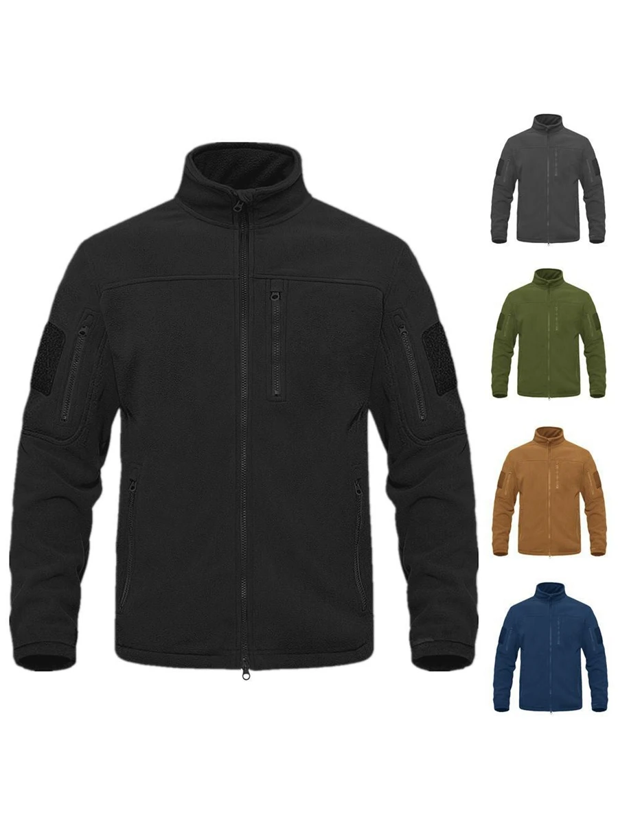 Polyester Sherpa Fleece Jacket Men Stand Collar Polartec Hiking Jacket Autumn Wool-like Warm Soft Coat Windbreaker Male Clothes