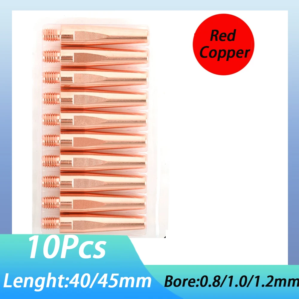 10Pcs M6x1.0 Thickened Red Copper Welding Contact Tip 8.0/8.8 Grade Welding Torch Accessories Bore 0.8/1.0/1.2mm Lenght 40/45mm