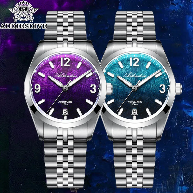 ADDIESDIVE Men Luxury Diver Automatic Mechanical Watch Sapphire Crystal 100M Waterproof Stainless Steel Business Sports AD2547