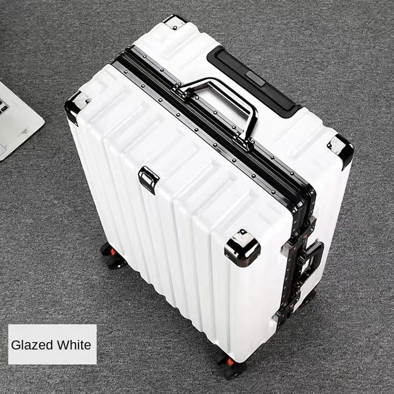 Aluminum frame rolling luggage ABS+PC suitcases on wheels new mute strong and durable password trolley leather travel suitcase