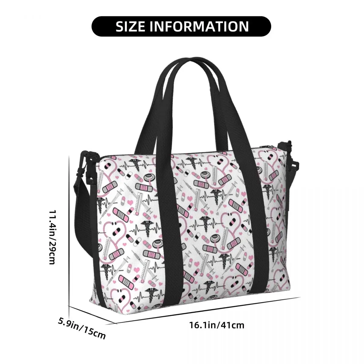 Bolsa de viaje de playa con patrón de EKG de enfermera y médico con estetoscopio bonito personalizado, bolsas de mano para gimnasio, Yoga, bolso de compras para mujer