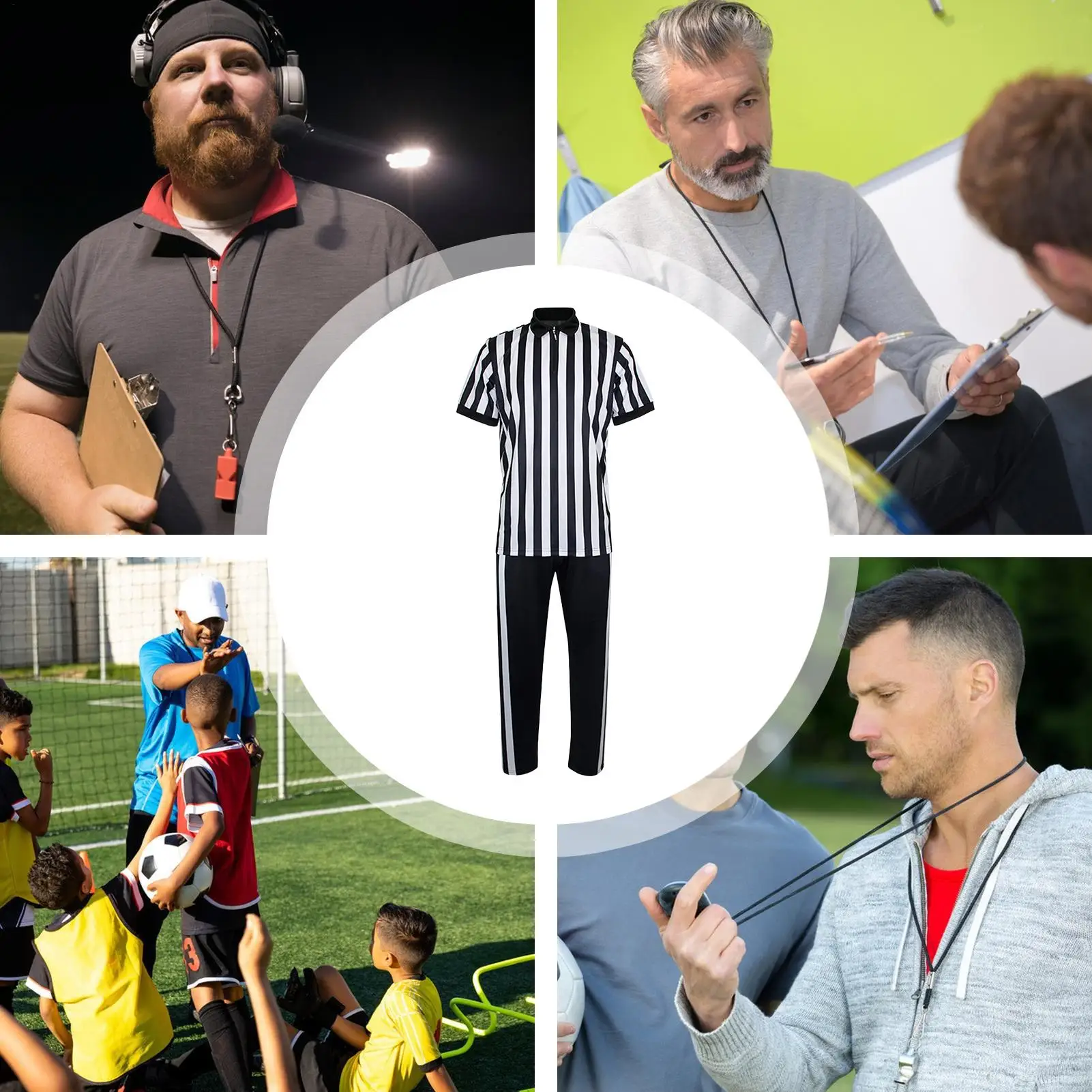 

Basketball Referee Shirt Black White Stripes Uniform Short Sleeve V-Neck Football Referee Shirt With Pants For Soccer Basketball