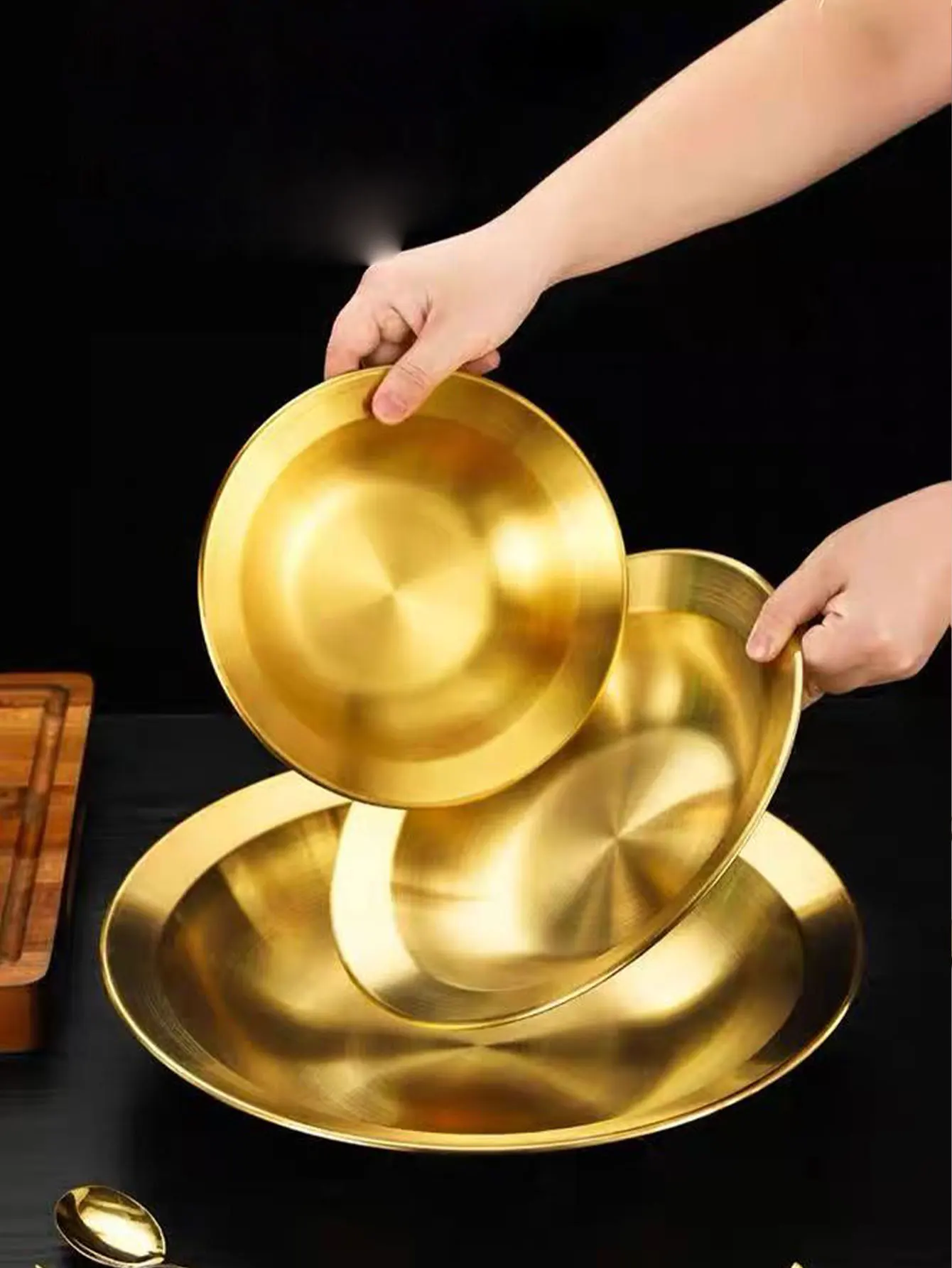 6.5/8/ 9inch Stainless Steel Straw Hat Plate Korean-Style Crayfish Plate Salad Bowl Deepened Round Dish Plate Boiled Fish Plate Pasta Plate 1Pcs