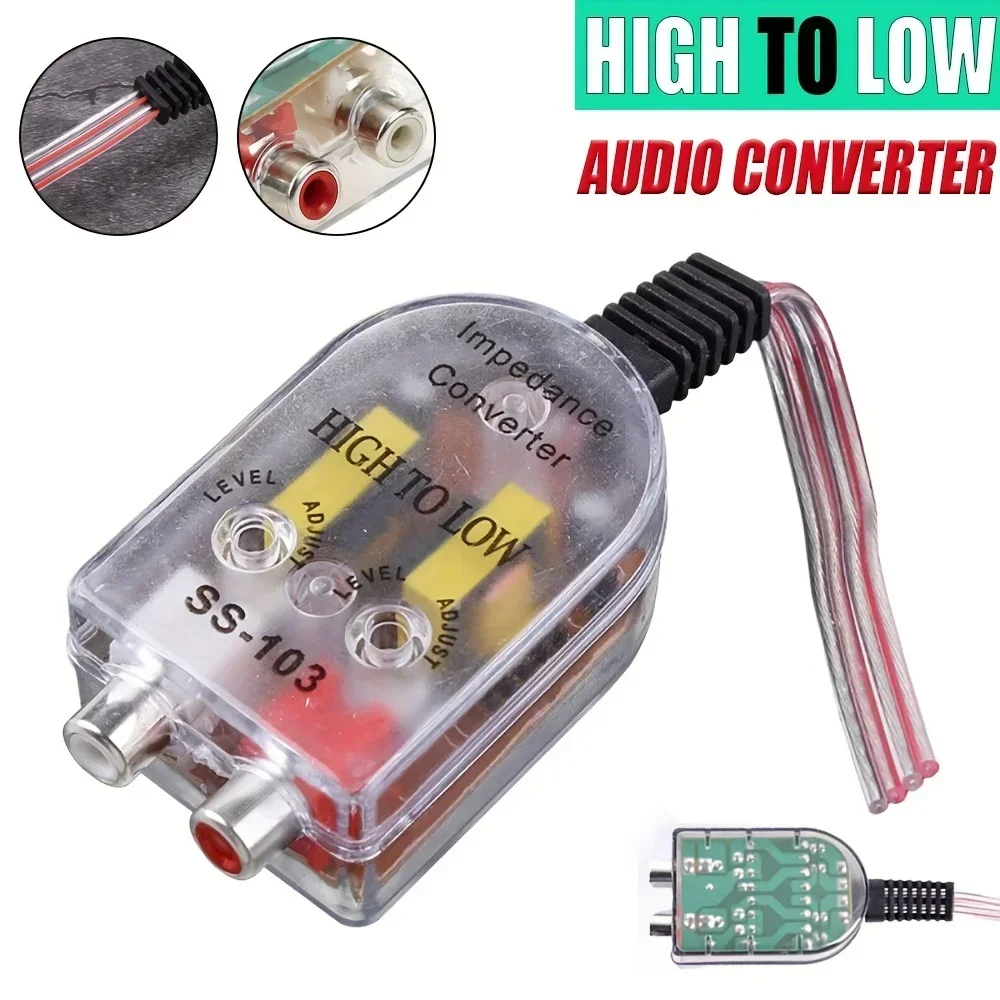 Adaptador de Altavoz de Coche a Nivel RCA SS-103, Convertidor de Audio de Salida de Línea de Alto a Bajo Nivel para Automóvil, Amplificador de Sonido para Subwoofer Ajustable