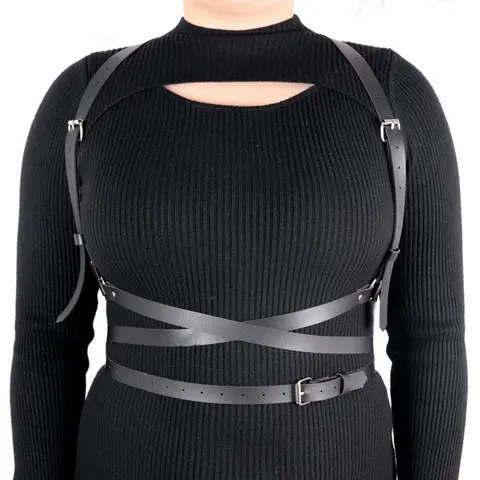 Plus Size Women Fashion Harness Belt Chest Harness Corset Faux Leather Lingerie Goth Fetish Rave Clothing Harness Waist 128cm