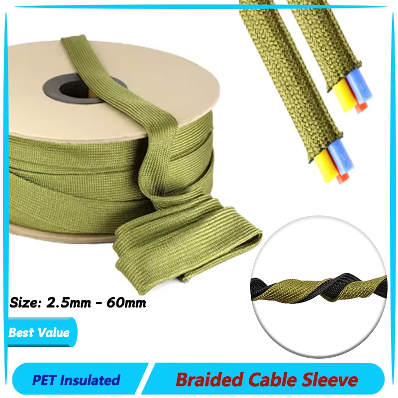 

Army Green Tight High Density Polyamide Cable Wrap Wire Protection Sheath 1~50M Nylon Braided Insulated Sleeve 2.5mm - 60mm