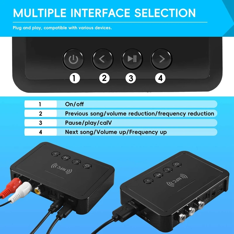 Bluetooth 5.0 Receiver Transmitter FM Stereo AUX 3.5Mm Jack RCA Wireless NFC Bluetooth Audio Adapter For TV PC Headphone