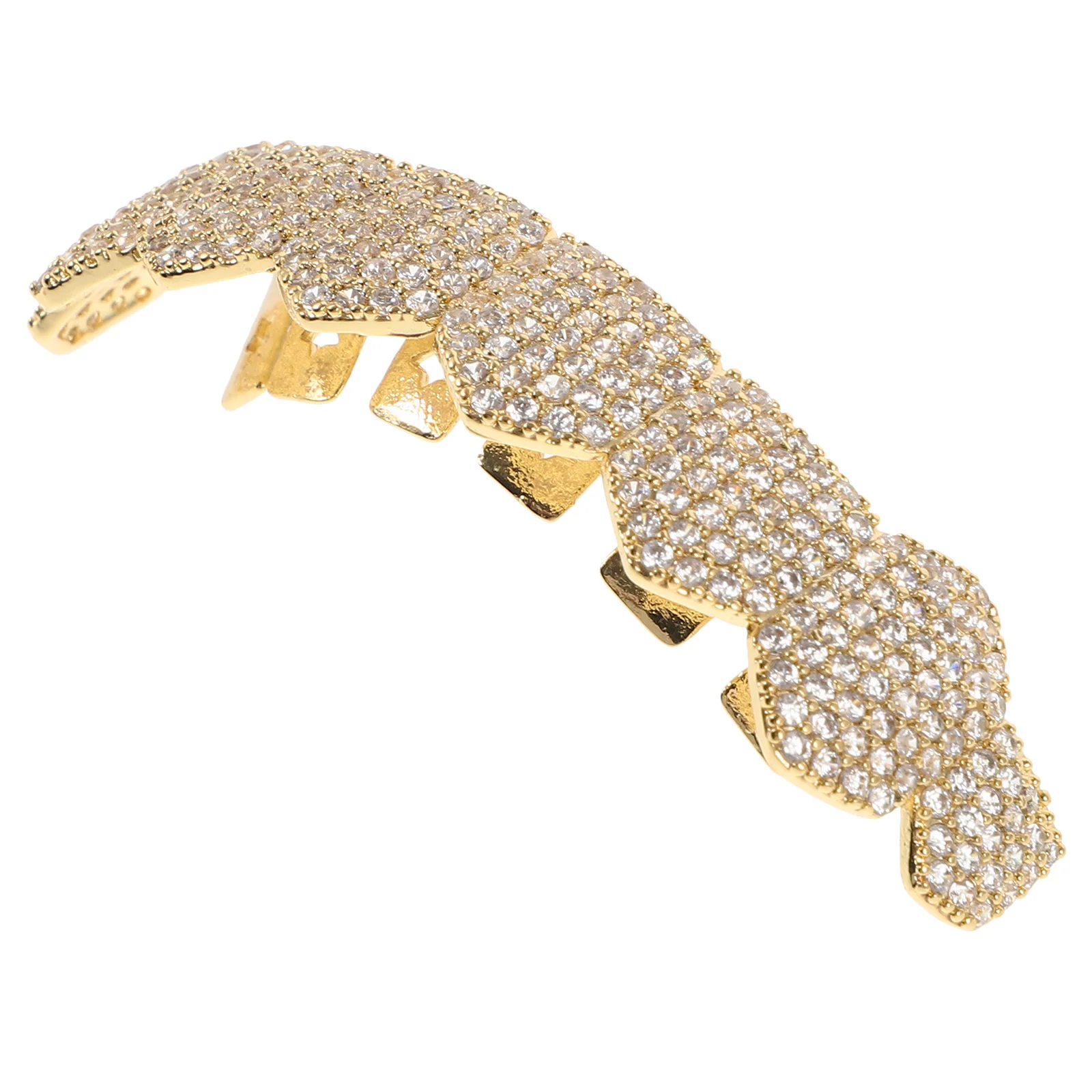 

Gold Teeth Grill Copper Plated Metal Mouth Cover Rhinestone Decorative Teeth Jewelry For Hip Hop Rapper Cosplay Party Props