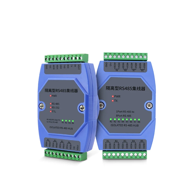 8-Port RS485 HUB 8-Channel Splitter Sharer Industrial Grade Optically Isolated Repeater Guide Rail Collector Distributor Divide