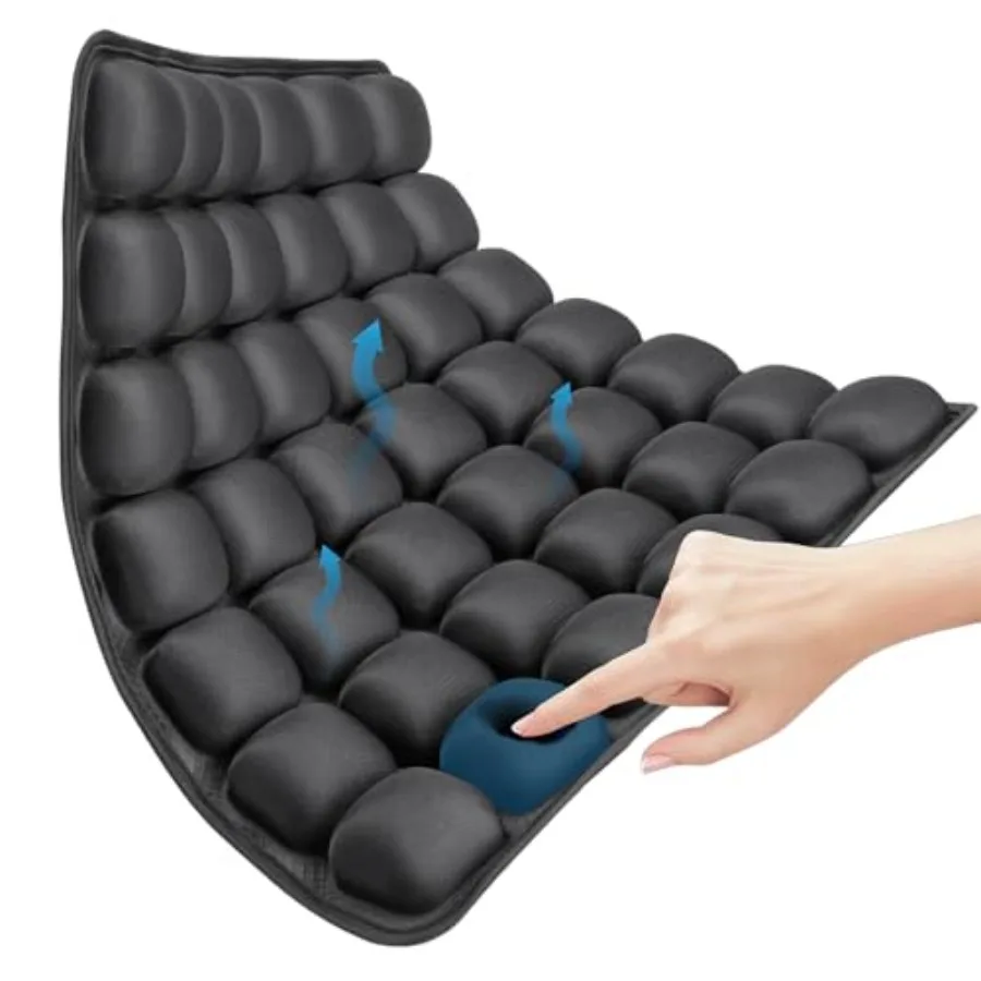 Cojín de viaje Sonduror; Cojín de asiento de avión inflable 3D para silla de oficina, silla de ruedas, cojín de asiento de coche, cojín de aire cómodo antideslizante