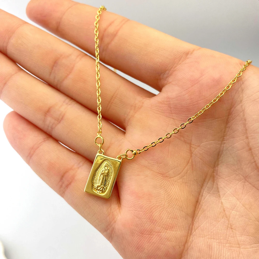 High Quality Square Gold Plated Religious Virgin Mary Jesus Faith Charms Necklace Jewelry Gift