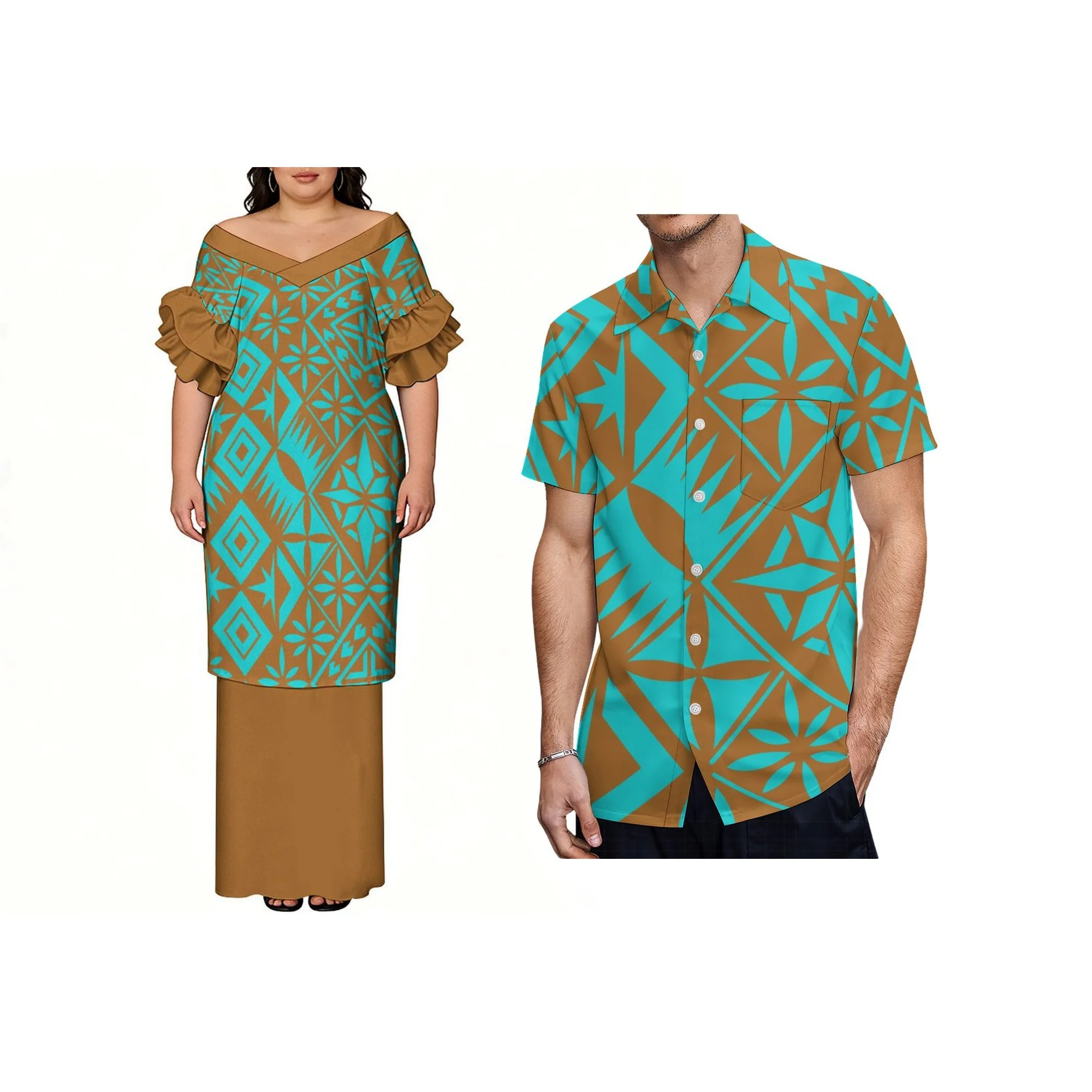 Vestido Étnico Polinésio Personalizado Plus Size, Conjunto Tradicional de Duas Peças para Praia, Estilo Casual das Ilhas do Pacífico