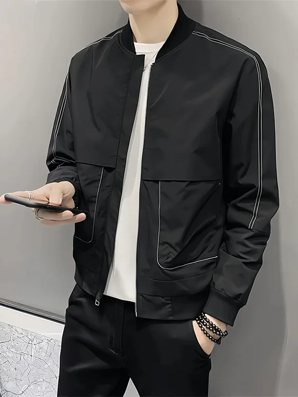 

Spring Autumn Baseball Collar Jaet Men's Casual Commute Slim Fit Leisure Zipper Closure Long Sve Polyester Fiber Coat