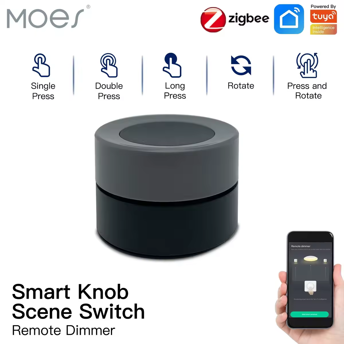 MOES-interruptor de perilla inteligente Tuya ZigBee, controlador de botón de escena inalámbrico, escenario de automatización alimentado por batería, aplicación Smart Life