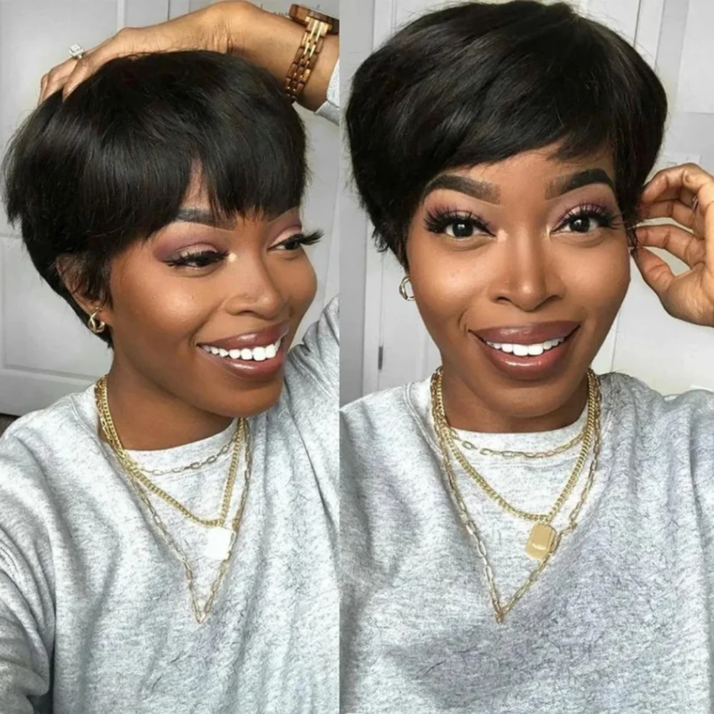 Pixie Cut Wigs For Women Human Hair Short Bob Wig 99J Layered Pixie Cut Wig Straight Brazilian Human Hair Full Machine Made Wig