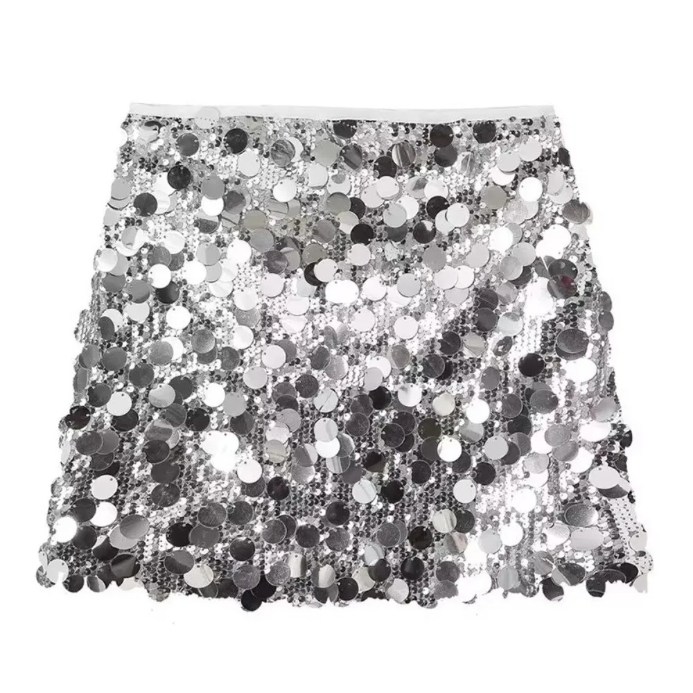 Fashion High Waist Sequin Mini Skirt Solid Color Side Zipper Party Skirt Shining Sequin A-Line Lady Skirt Party Wear