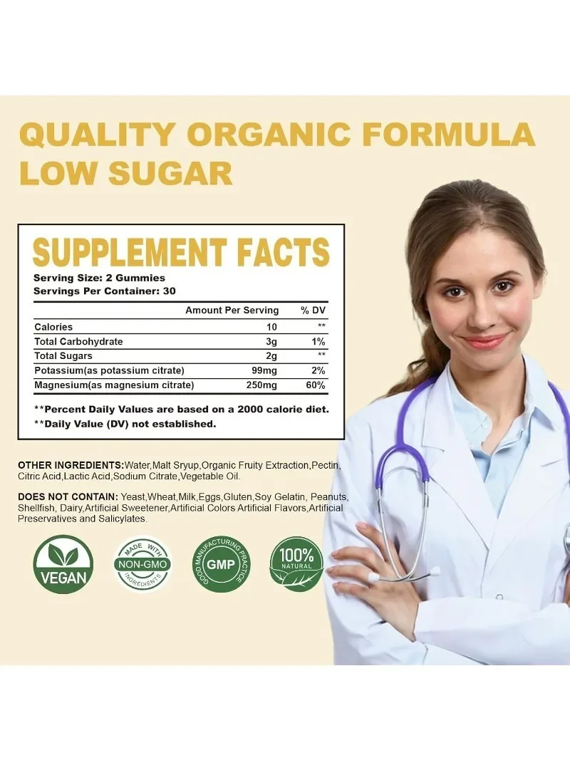 Potassium Magnesium Gummies, Support Leg Spasms and Muscle and Heart Health, Magnesium Potassium Compound Supplements, 60 Pills