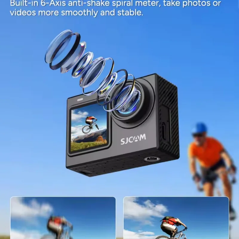 

WOJO SJ6PRO Travel Action Camera Dual Screen 6-Axis Gyro Stabilization for Cycling Skiing Diving Live Stream Vlogging - Black