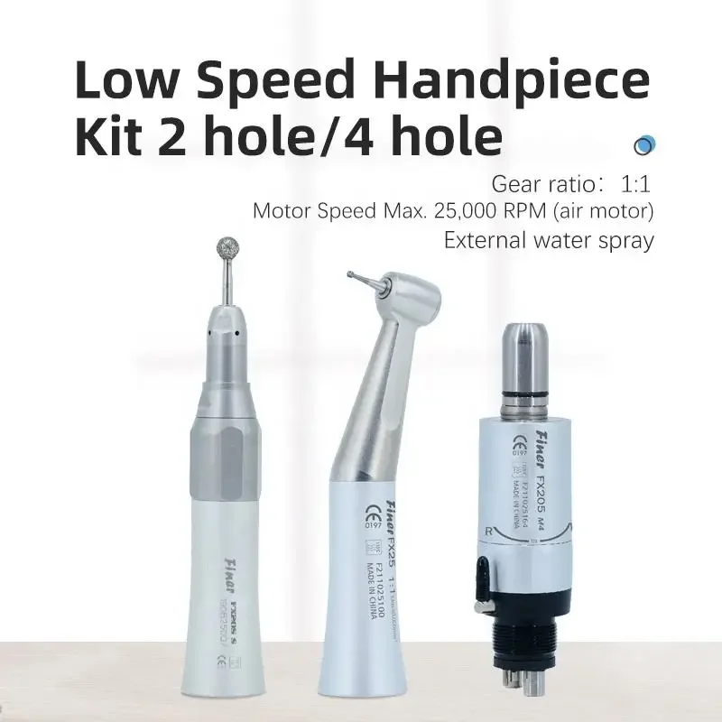 Dental Low Speed Handpiece Push Button Contra Angle Straight Nose Cone Air Motor 2 4 Holes External Water Spray Low Speed Piece