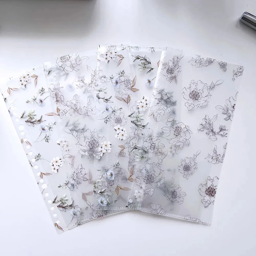 Cute Flower Print A5PUO PVC Insert Pocket For Loose Leaf Notebook Planner Organizer 20-ring Binder Accessories korean stationery