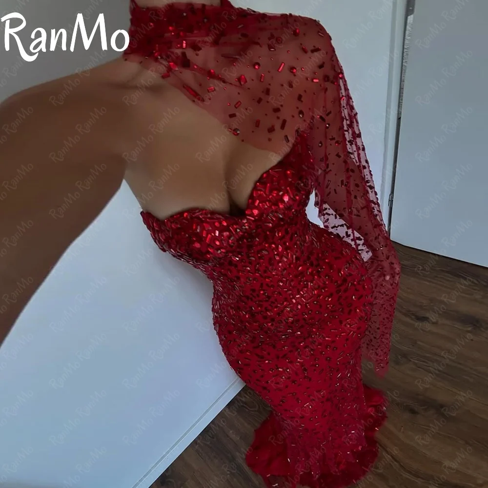 

Ranmo Customized Mermaid Sexy Beaded Tulle Evening Dress Exquisite Scarf Sleeveless Homecoming Dresses Fashion Special Occasion