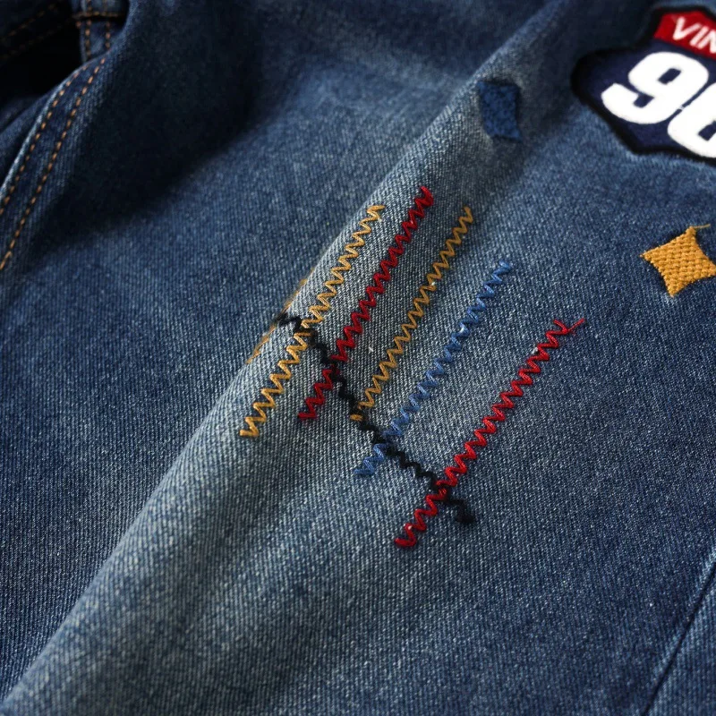 2024 New Washed Make Old Ripped Men's Jeans Embroidered Letters High Street Casual Pencil Pants Long Pants
