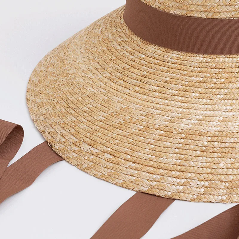 New Trendy Women Wide Brim Straw Hat With Chin Strap Summer Sun Hats UV Sun Protection Beach Straw Caps Wind Lanyard Travel Hats view 5
