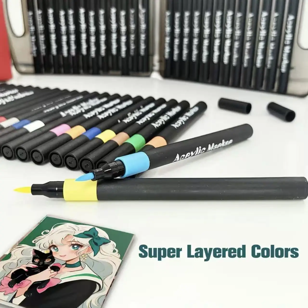 12/24/36pcs soft tip acrylic marker pen for school art, non-transparent, stackable colors, colorful pen for DIY painting.